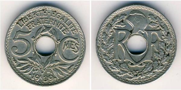 5 Сент Третья французская республика (1870-1940)  Бронза/Никель 