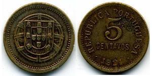 5 Сентаво Первая Португальская республика (1910 - 1926) Бронза 
