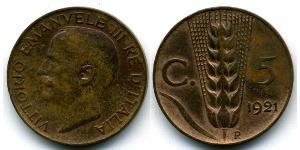 5 Сентесимо Kingdom of Italy (1861-1946) Медь Виктор Эммануил III (1869 - 1947)