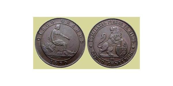 5 Сентимо Королевство Испания (1814 - 1873) Медь 