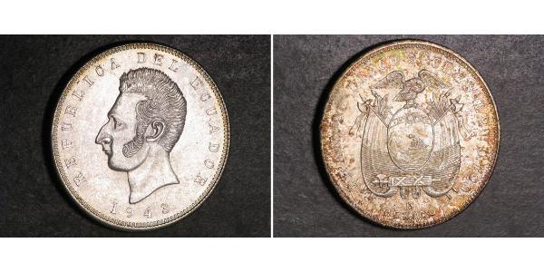 5 Сукре Эквадор Серебро Сукре, Антонио Хосе (1795 - 1830)