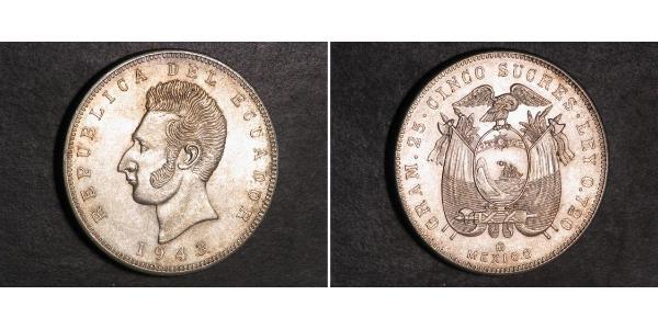 5 Сукре Эквадор Серебро Сукре, Антонио Хосе (1795 - 1830)