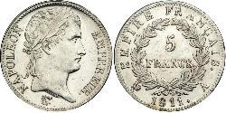 5 Franc Primer Imperio francés (1804-1814) Plata Napoleón Bonaparte(1769 - 1821)