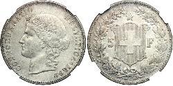 5 Franc Suiza Plata 
