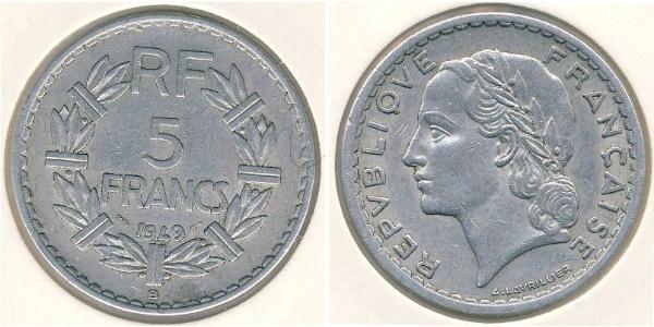 5 Франк Четвёртая французская республика (1946-1958) Алюминий 