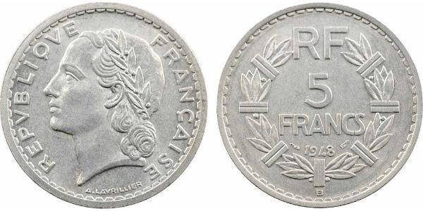 5 Франк Четвёртая французская республика (1946-1958) Алюминий 