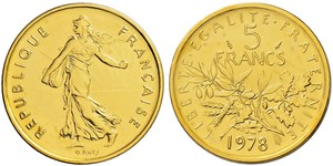 5 Франк French Fifth Republic (1958 - ) Золото 