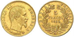 5 Франк Second French Empire (1852-1870) Золото Наполеон ІІІ Бонапарт (1808-1873)