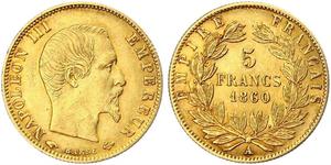 5 Франк Second French Empire (1852-1870) Золото Наполеон ІІІ Бонапарт (1808-1873)
