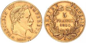 5 Франк Second French Empire (1852-1870) Золото Наполеон ІІІ Бонапарт (1808-1873)