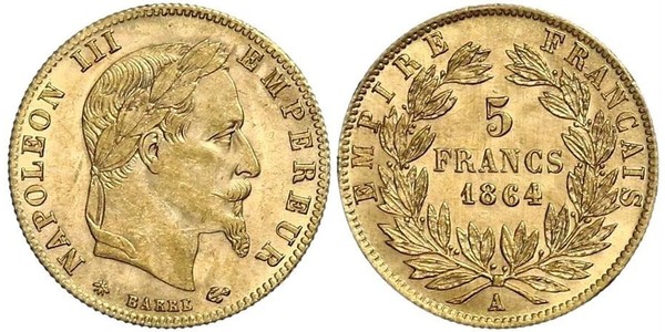 5 Франк Second French Empire (1852-1870) Золото Наполеон ІІІ Бонапарт (1808-1873)