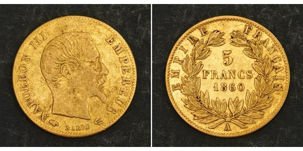 5 Франк Second French Empire (1852-1870) Золото Наполеон ІІІ Бонапарт (1808-1873)