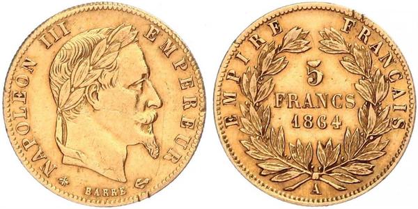 5 Франк Second French Empire (1852-1870) Золото Наполеон ІІІ Бонапарт (1808-1873)