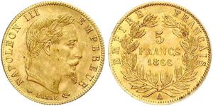 5 Франк Вторая французская империя (1852-1870) Золото Наполеон III Бонапарт (1808-1873)