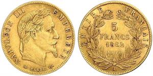 5 Франк Вторая французская империя (1852-1870) Золото Наполеон III Бонапарт (1808-1873)