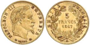 5 Франк Вторая французская империя (1852-1870) Золото Наполеон III Бонапарт (1808-1873)