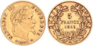 5 Франк Вторая французская империя (1852-1870) Золото Наполеон III Бонапарт (1808-1873)