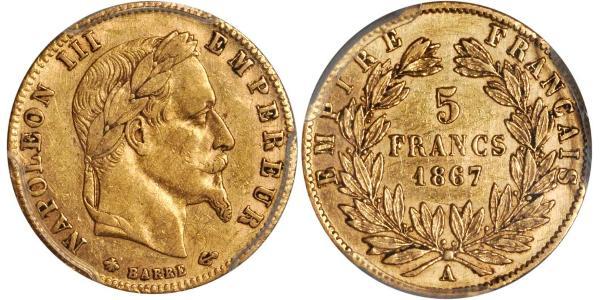 5 Франк Вторая французская империя (1852-1870) Золото Наполеон III Бонапарт (1808-1873)