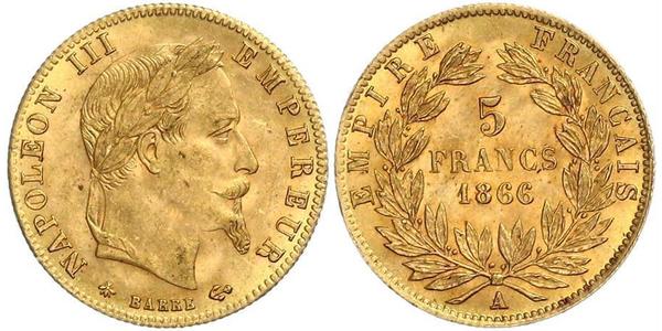 5 Франк Вторая французская империя (1852-1870) Золото Наполеон III Бонапарт (1808-1873)