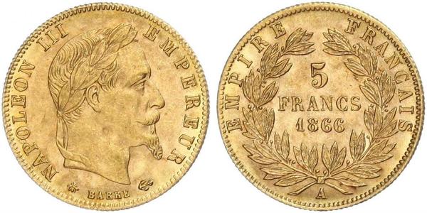 5 Франк Вторая французская империя (1852-1870) Золото Наполеон III Бонапарт (1808-1873)