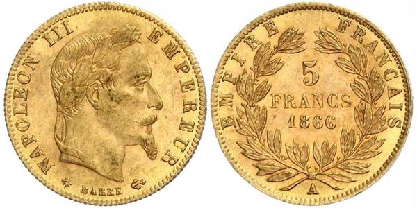 5 Франк Вторая французская империя (1852-1870) Золото Наполеон III Бонапарт (1808-1873)