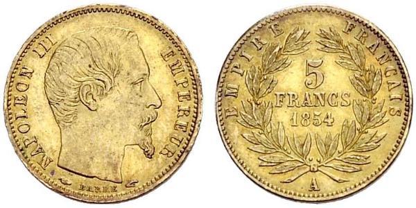 5 Франк Вторая французская империя (1852-1870) Золото Наполеон III Бонапарт (1808-1873)