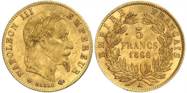 5 Франк Вторая французская империя (1852-1870) Золото Наполеон III Бонапарт (1808-1873)
