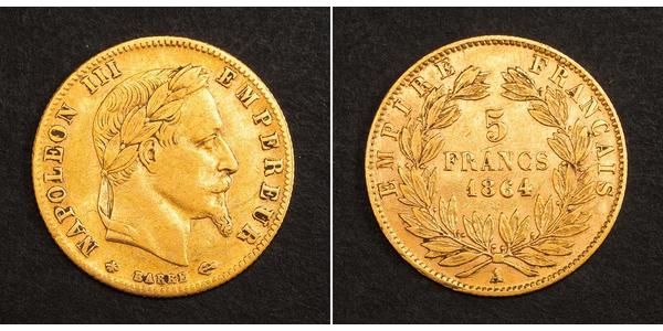 5 Франк Вторая французская империя (1852-1870) Золото Наполеон III Бонапарт (1808-1873)