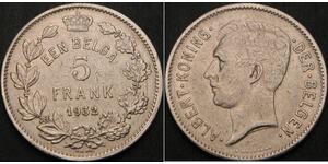 5 Франк Бельгия Никель Альберт I (король Бельгии) (1875 - 1934)