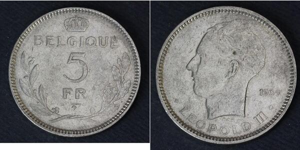 5 Франк Бельгия Никель Леопольд III (король Бельгии)