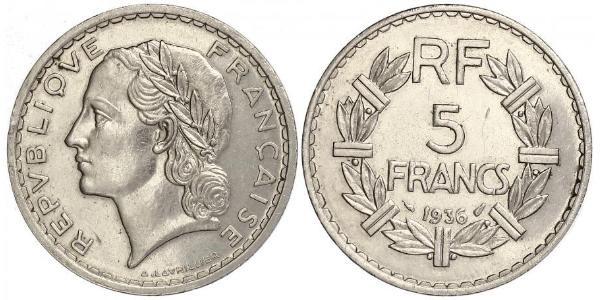 5 Франк Третья французская республика (1870-1940)  Никель 