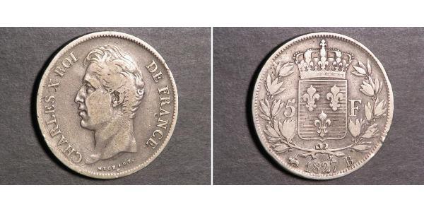 5 Франк Kingdom of France (1815-1830) Серебро Карл X король Франции (1757-1836)
