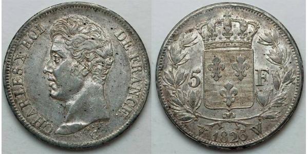 5 Франк Kingdom of France (1815-1830) Серебро Карл X король Франции (1757-1836)
