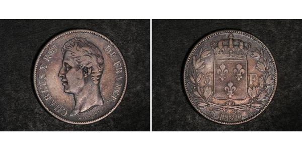 5 Франк Kingdom of France (1815-1830) Серебро Карл X король Франции (1757-1836)