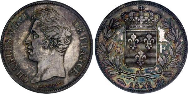 5 Франк Kingdom of France (1815-1830) Серебро Карл X король Франции (1757-1836)