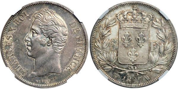 5 Франк Kingdom of France (1815-1830) Серебро Карл X король Франции (1757-1836)