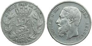 5 Франк Бельгия Серебро Леопольд II (1835 - 1909)