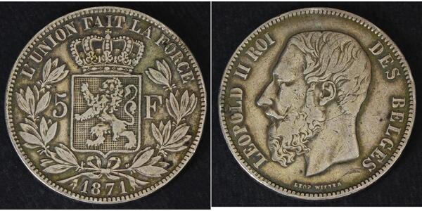 5 Франк Бельгия Серебро Леопольд II (1835 - 1909)
