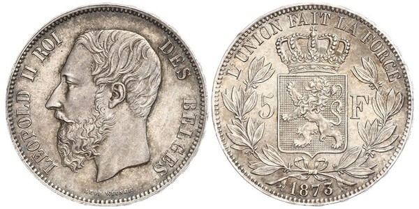 5 Франк Бельгия Серебро Леопольд II (1835 - 1909)