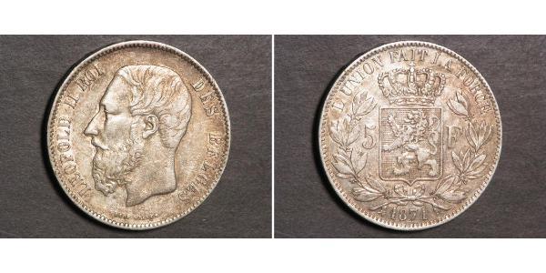 5 Франк Бельгия Серебро Леопольд II (1835 - 1909)