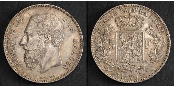 5 Франк Бельгия Серебро Леопольд II (1835 - 1909)