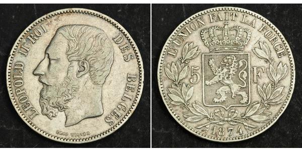 5 Франк Бельгия Серебро Леопольд II (1835 - 1909)