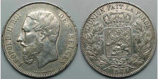 5 Франк Бельгия Серебро Леопольд II (1835 - 1909)