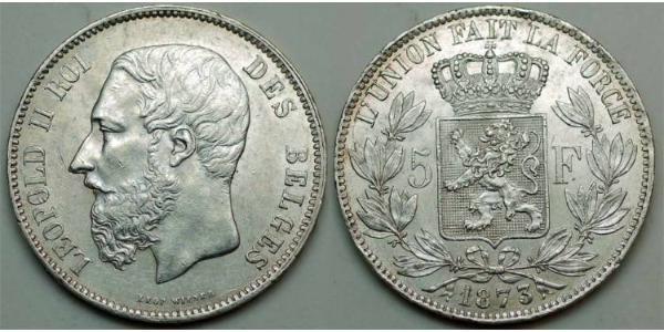 5 Франк Бельгия Серебро Леопольд II (1835 - 1909)