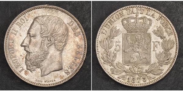 5 Франк Бельгия Серебро Леопольд II (1835 - 1909)