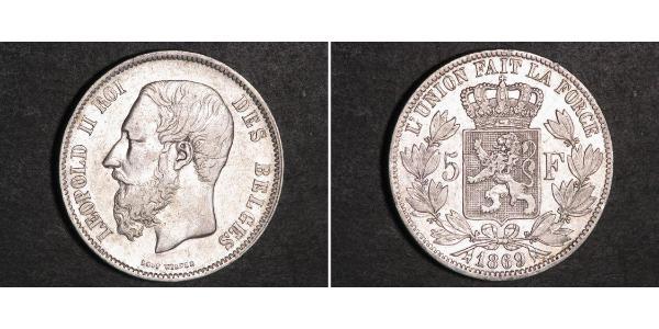 5 Франк Бельгия Серебро Леопольд II (1835 - 1909)