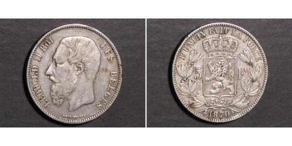 5 Франк Бельгия Серебро Леопольд II (1835 - 1909)