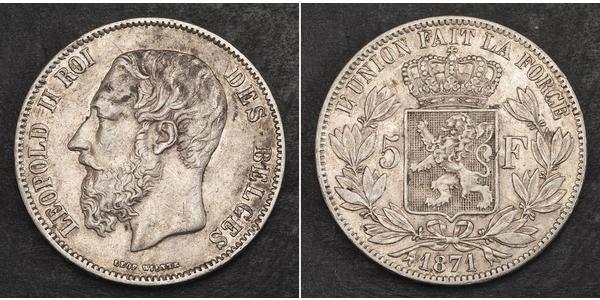 5 Франк Бельгия Серебро Леопольд II (1835 - 1909)