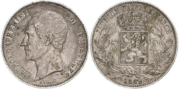 5 Франк Бельгия Серебро Леопольд I (король Бельгии) (1790-1865)