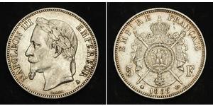 5 Франк Вторая французская империя (1852-1870) Серебро Наполеон III Бонапарт (1808-1873)